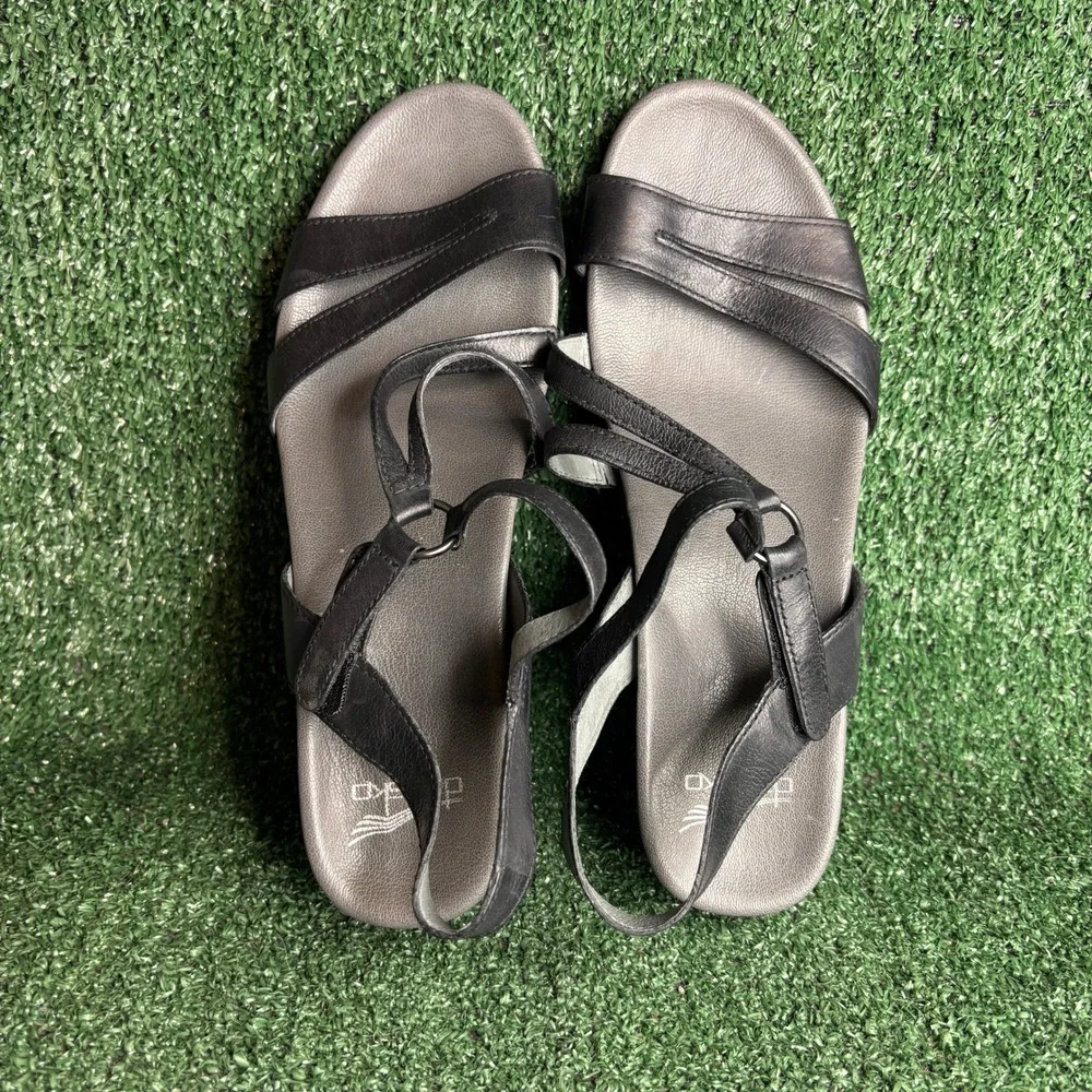Dansko Addyson Strappy Leather Comfort Wedge Sandal Black‎ Womens Size 11.5-12